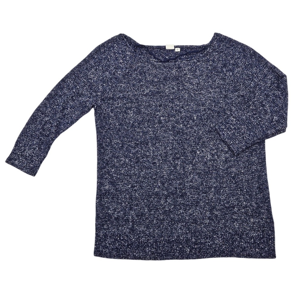 Gap Womens Navy Blue Marled Knit Boat Neck 3/4 Sleeve Pullover Sweater Small